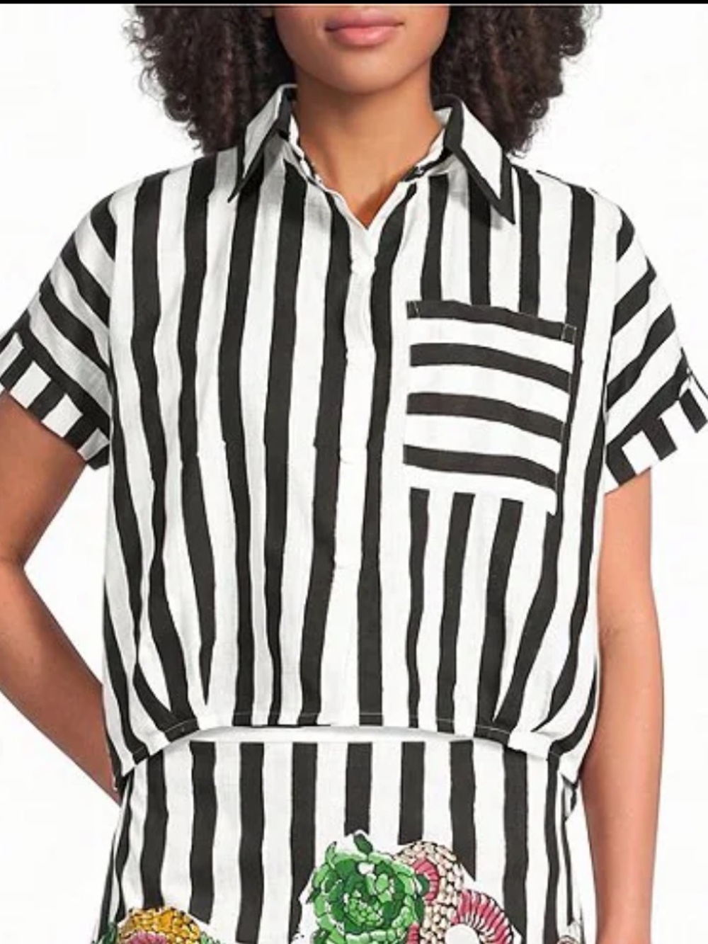 Mo Moya Black Stripe Camp Collar Dhort Sleeve Button Front top